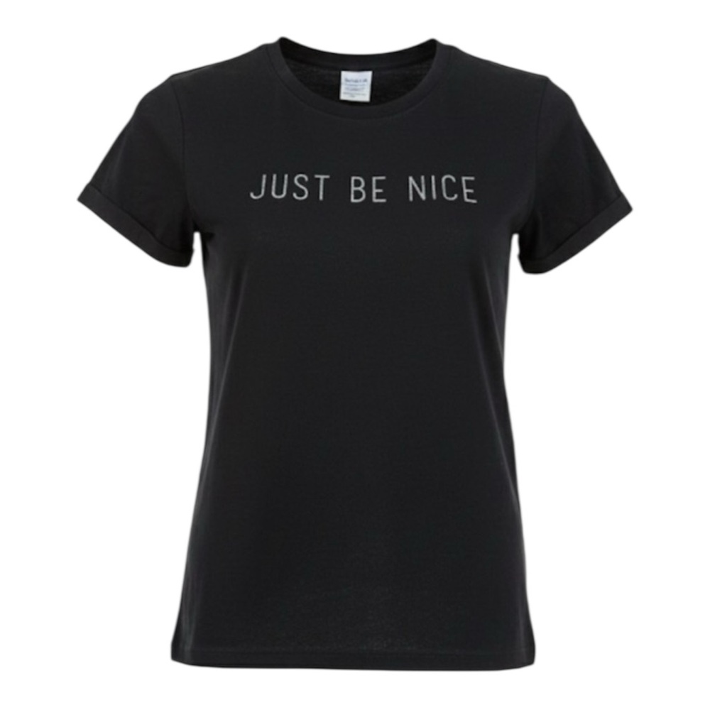 Yazbek Black Short Sleeve Fitted Graphic Tee - ‘Just Be Nice’ Size Large